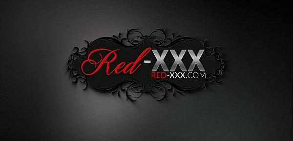  Big tit Red XXX fucking herself with a big black dildo